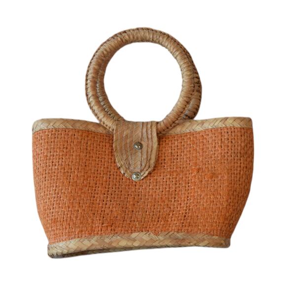 Stylish Boho Orange Straw Rattan Bag with Round Handles - Summer Fashion - Picture 1 of 7